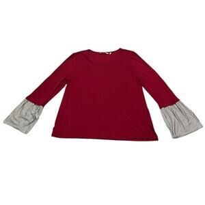 Soft Surroundings Nautical Coastal Casual Red Striped Bell Sleeve Size Large